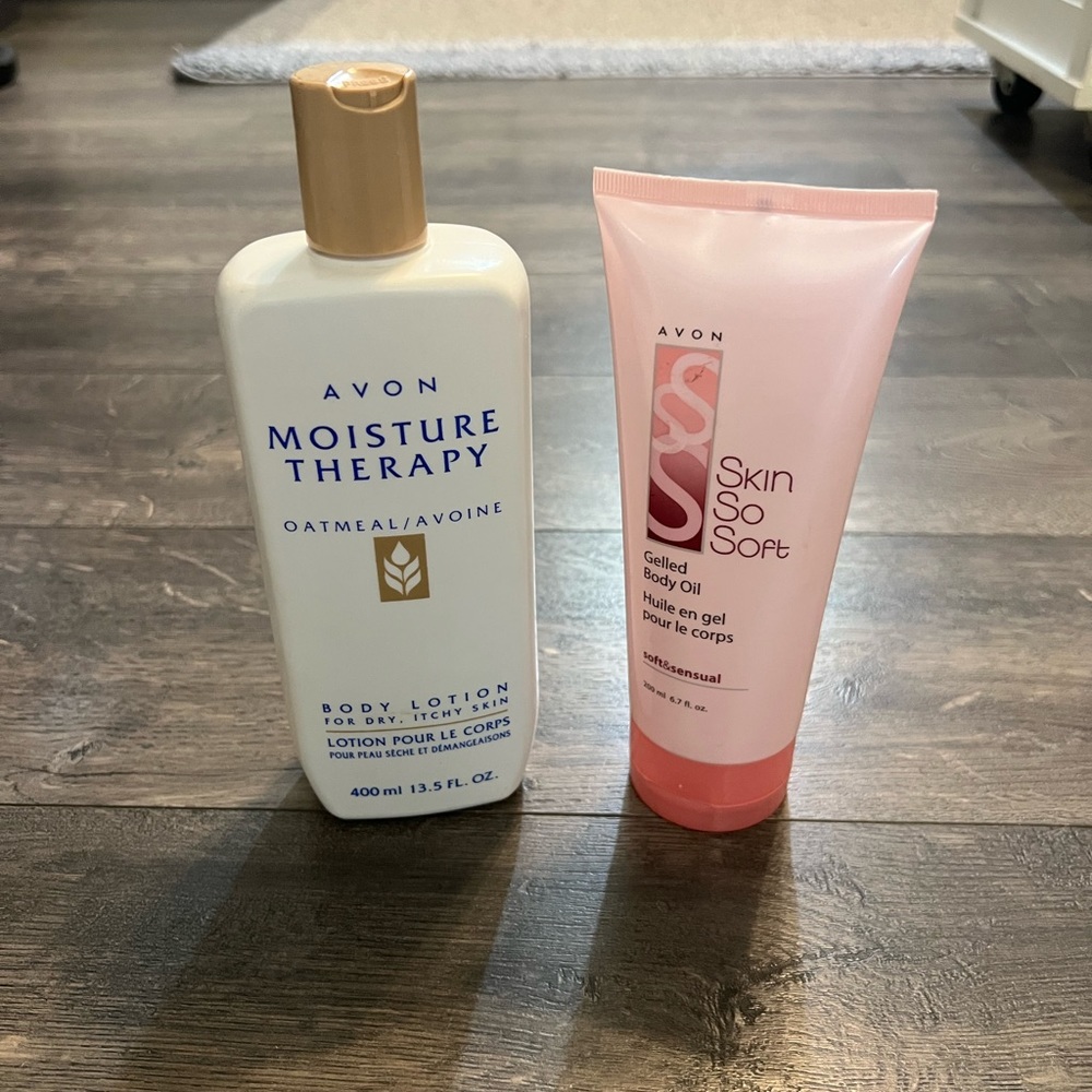 Avon Moisture Therapy Oatmeal Body Lotion & Avon SOS Gelled Body Oil.